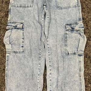 Simple Society Baggy High Rise Acid Wash Denim Cargo Jeans